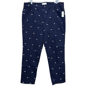 Talbots Simply Flattering Straight Leg Pants Size 16 Navy Whale Print Twill NWT